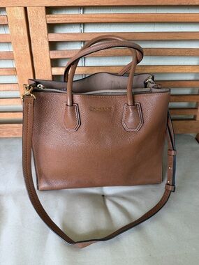 MICHAEL KORS Brown & Gold Pebbled Faux Leather Crossbody Bag w/ Removable Strap